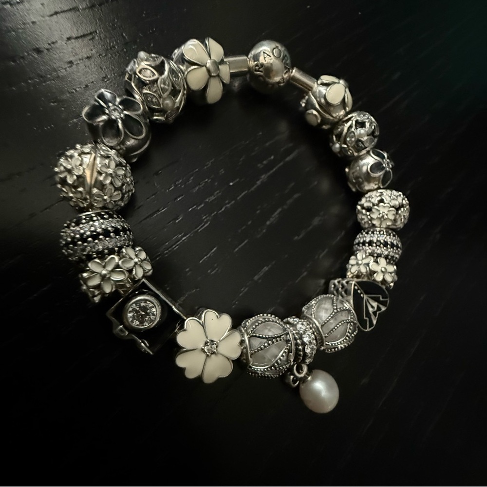 Pandora Silver and Cream Charm Bracelet - Picture 3 of 4